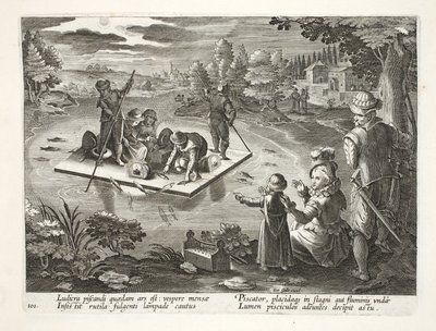 Fishing on a Lake at Night, plate 101, illustration from 